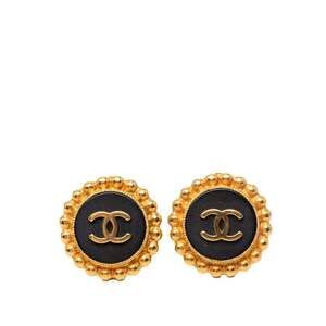 CHANEL Black Logo Earrings